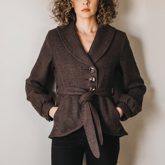 Mixed Brown Tweed High Low Peplum Jacket - Picture 2 of 4